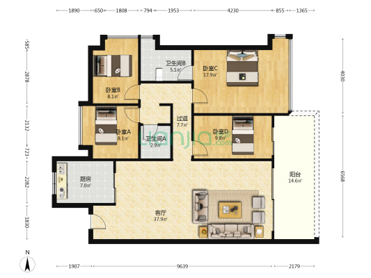 保利阅江台 4室1厅2卫 142平方