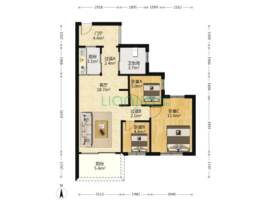 万科金域学府 3室1厅1卫 82平方
