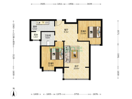 嘉禾直隶新城花都 2室2厅1卫 96平方