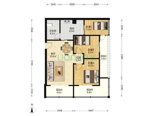 双拥街8号 3室1厅1卫 66平方