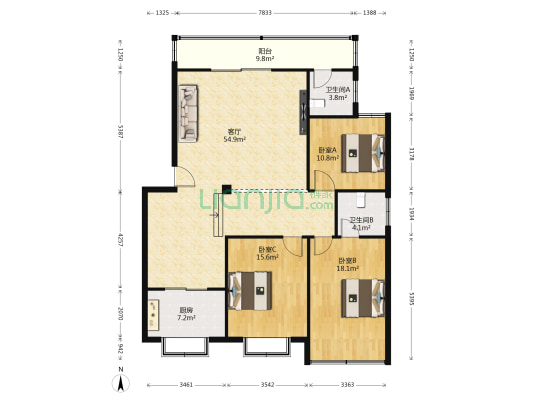 友善家园 3室1厅2卫 137平方