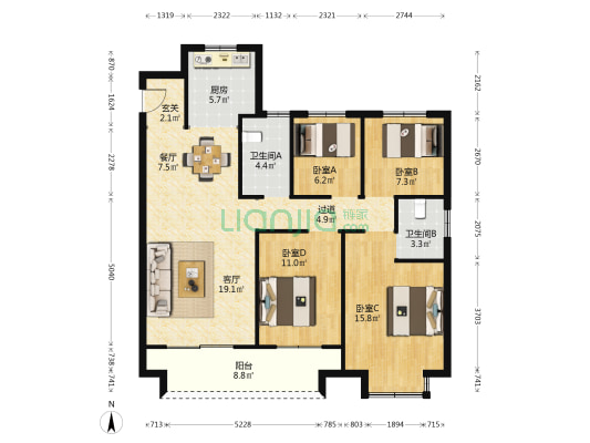 汇佳学府名城 4室2厅2卫 126平方
