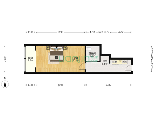 瑞福小区 1室0厅1卫 53平方