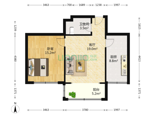 九辰辰苑 1室1厅1卫 70平方
