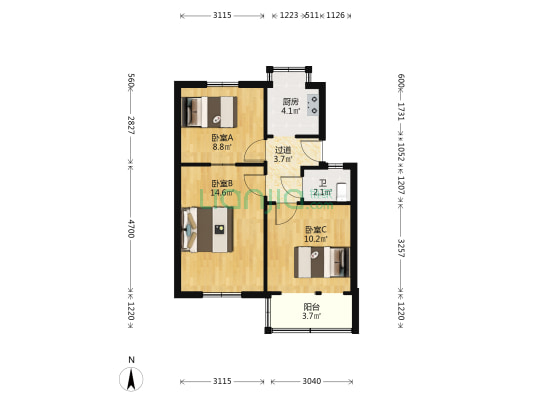 文化路58号附4号 3室0厅1卫 57平方