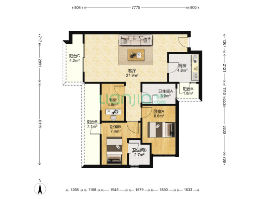 隆鑫印象东方 3室1厅2卫 92平方