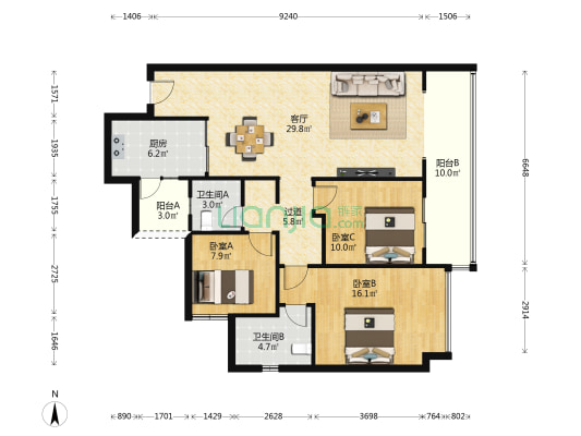 云樾名邸 3室1厅2卫 120平方