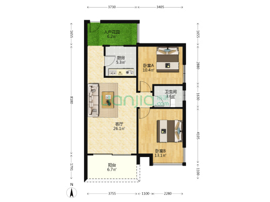 华浩海悦湾 2室1厅1卫 87平方