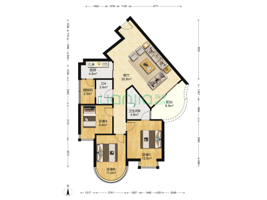 金宝创业家园 3室1厅2卫 111平方