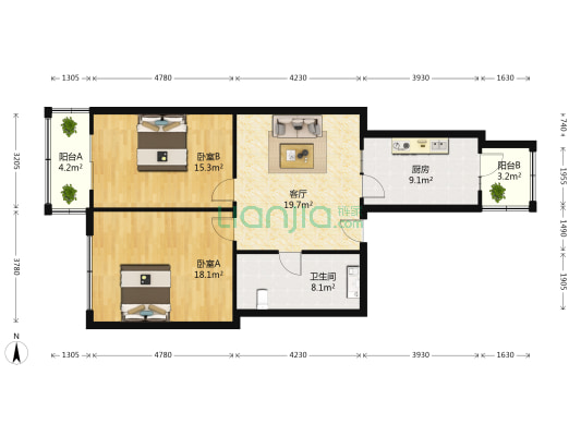 西开原二道街 2室1厅1卫 95平方