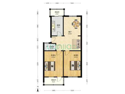 二环东路1216 2室1厅1卫 86平方