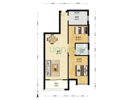 长江广电·光谷家 2室1厅1卫 92平方