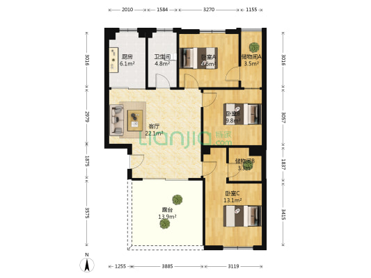 光谷佳园 3室1厅1卫 83平方
