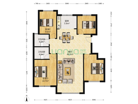 德润绿城紫桂园 4室1厅2卫 139平方