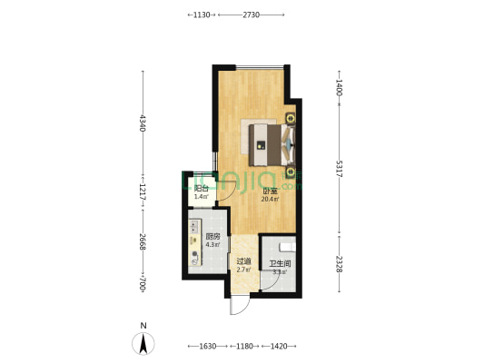 华纺新天地 1室0厅1卫 54平方