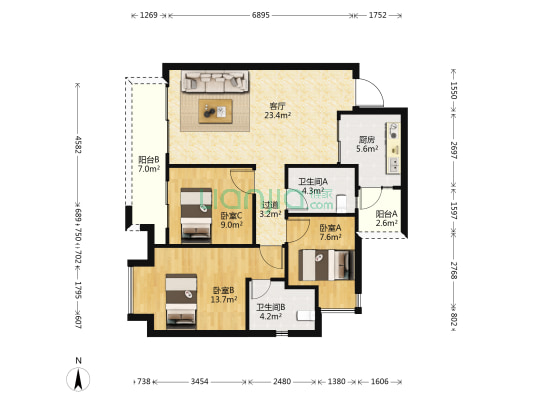 东原嘉阅湾映十里A区 3室1厅2卫 97平方