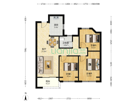 中建·熙江岳 3室1厅1卫 89平方