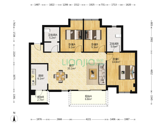 嘉裕第六洲观澜云邸 3室1厅2卫 113平方