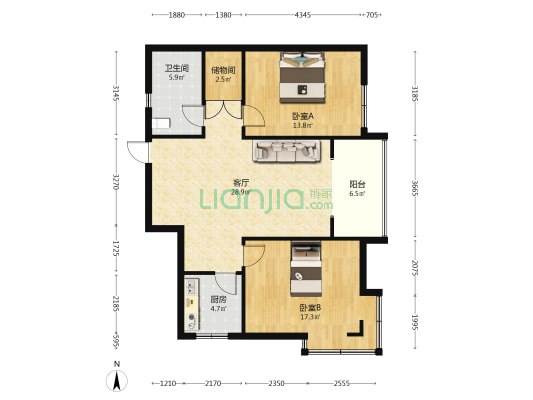 金宇大厦住宅楼 2室1厅1卫 106平方