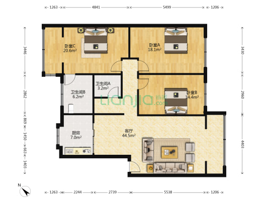 华鑫家苑 3室1厅2卫 130平方