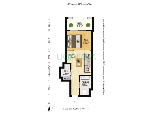 智通悦蓝山 1室1厅1卫 43平方