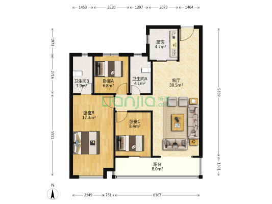 南山梅溪一方 3室1厅2卫 123平方