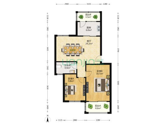 濠东小苑 2室1厅1卫 89平方