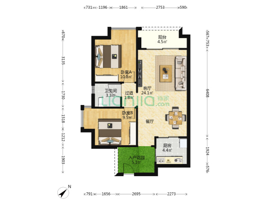 泰美蓝山 2室1厅1卫 75平方