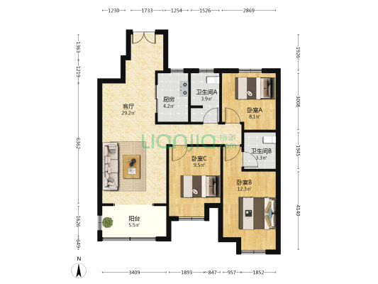 荣盛·锦绣学府 3室1厅2卫 110平方