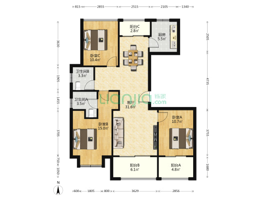 星河名园 3室1厅2卫 112平方