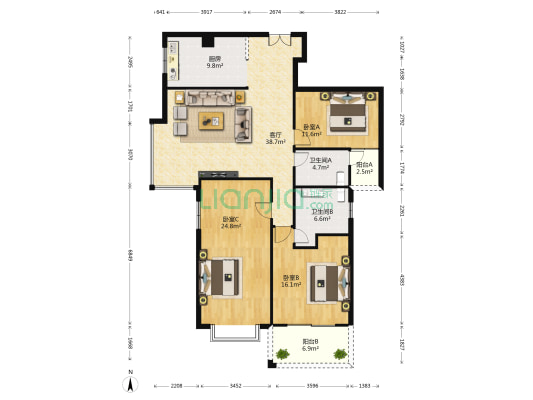 天府名居金沙江苑 3室1厅2卫 149平方