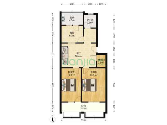 居乐园 2室2厅1卫 82平方