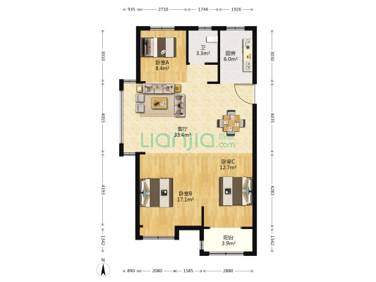 碧澜云府 3室1厅1卫 109平方