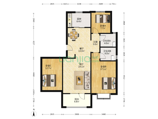 和达君玥 3室2厅2卫 136平方