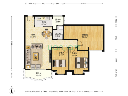 番禺华景新城 2室1厅1卫 102平方
