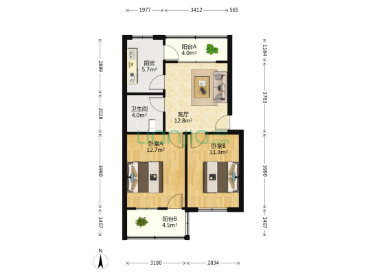 服装厂家属院 2室1厅1卫 69平方