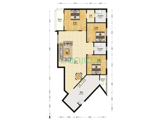 华苑大厦 3室1厅2卫 174平方
