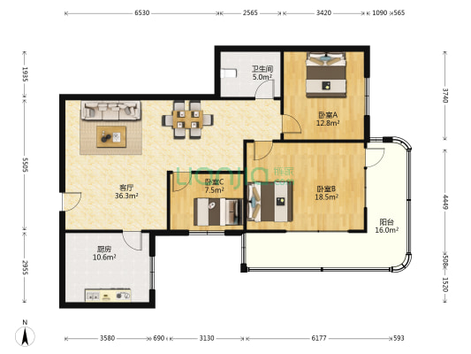 金泰花园 3室1厅1卫 134平方