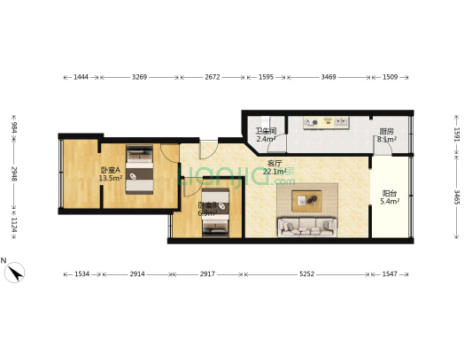 营康路114号 2室1厅1卫 75平方