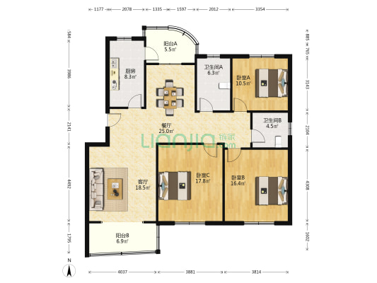 三八南路彩虹楼 3室2厅2卫 140平方