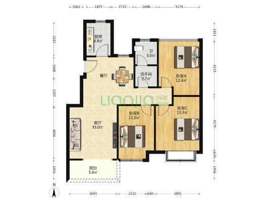 兰考橄榄城 3室1厅2卫 108平方
