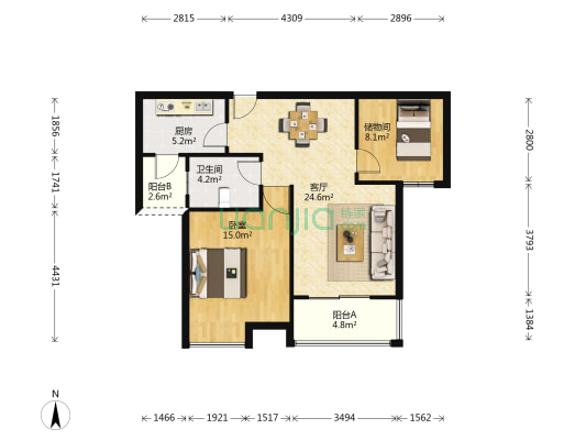 环秀湖花园 1室1厅1卫 81平方