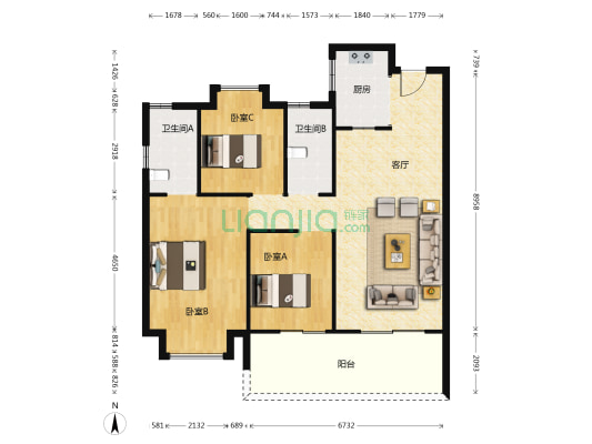 融创融公馆西区 3室1厅2卫 119平方