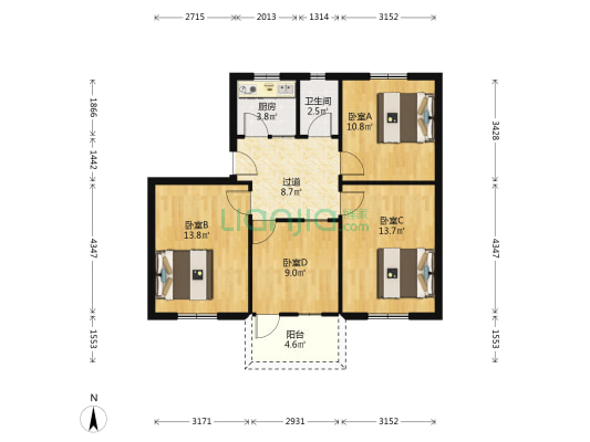 市府路小区 4室0厅1卫 84平方