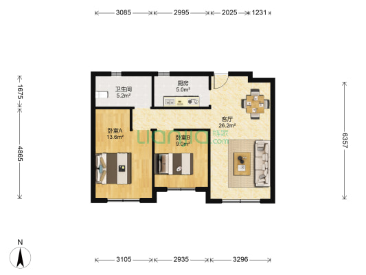 剑桥郡 2室1厅1卫 90平方