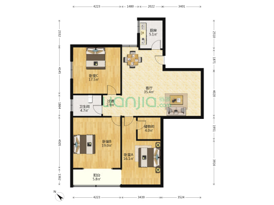 宏伦大厦 3室1厅1卫 148平方