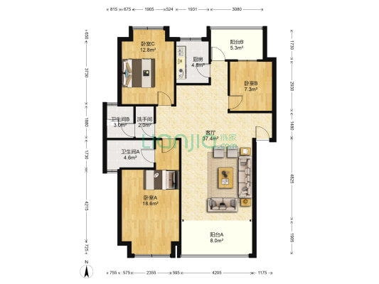 和院 3室1厅3卫 115平方