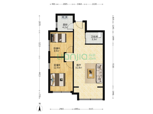 雪松新城F区 2室1厅1卫 85平方