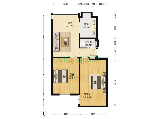鑫方园家属院 2室1厅1卫 73平方