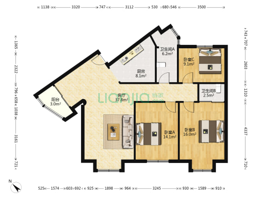 金色家园(句容) 3室1厅2卫 122平方